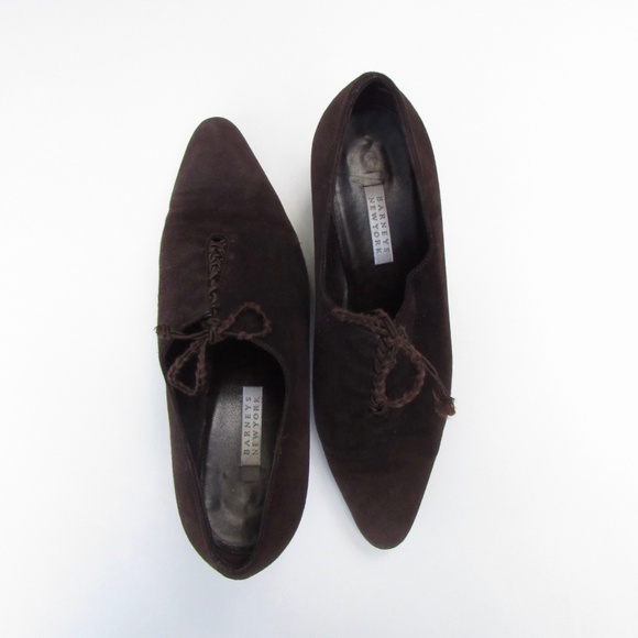 Barneys New York Dark Brown Suede Lace Top Almond Toe Shoes 39 / US 8.5 - Picture 4 of 16